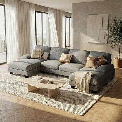 Homall Modular Sectional U Shaped Sofa Couches for Living Room, Comfy Loop Yarn 4 Seat Sofa Set with Removable Pillows, Lounge Chaise Upholstered Couch for Apartment (Loop Yarn, Pearl Gray)