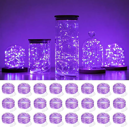 24 Pack Fairy Lights - Battery Operated 7FT 20LED Waterproof Silver Wire Christmas Lights for Indoor/Outdoor Decorations