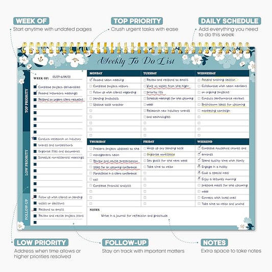 Taja Weekly To Do List Notepad with 52 Undated Sheets（8.5"×11"）- Weekly Desk Planner for Women & Man, Work and Home - 1 Pack Blue Breeze