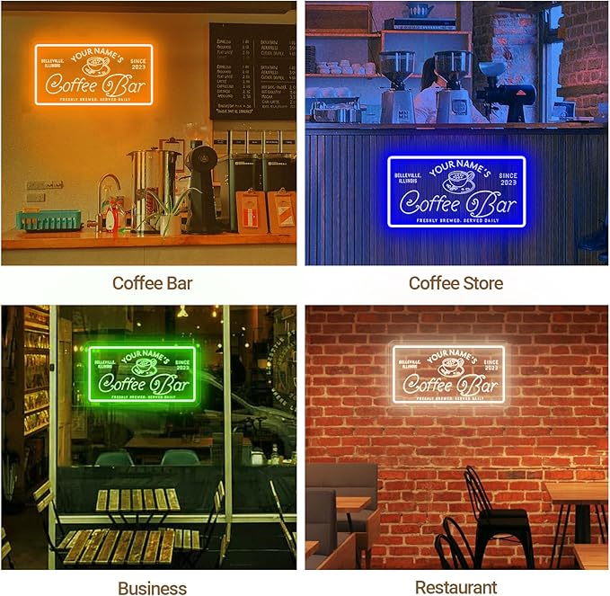 Custom Coffee Bar Neon Sign, Personalized LED Neon Lights for Wall Decor, Handmade 3D Art Coffee Bar Light up Signs Night Lamp for Coffee Bars/Station/Shops Kitchen Cafe Decoration