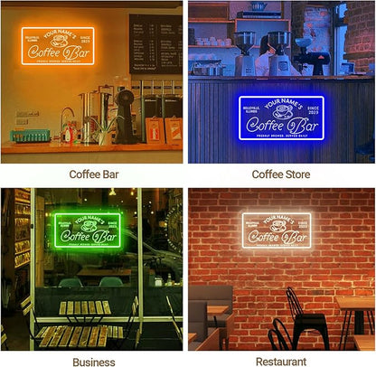 Custom Coffee Bar Neon Sign, Personalized LED Neon Lights for Wall Decor, Handmade 3D Art Coffee Bar Light up Signs Night Lamp for Coffee Bars/Station/Shops Kitchen Cafe Decoration