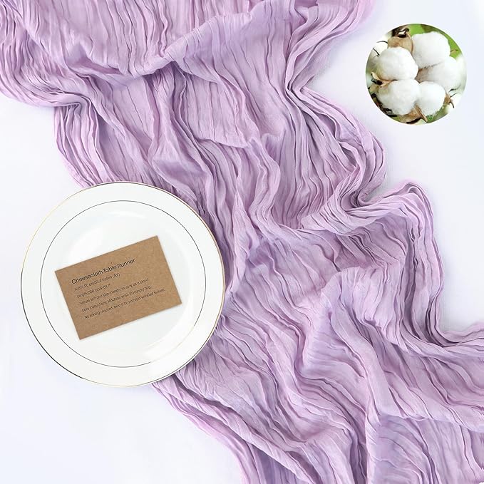 Lavender Purple Cheese Cloth Table Runner Boho 13FT Cotton Gauze Cheesecloth Table Runner for Baby Shower Wedding Bridal Shower Decor Summer Table Decor