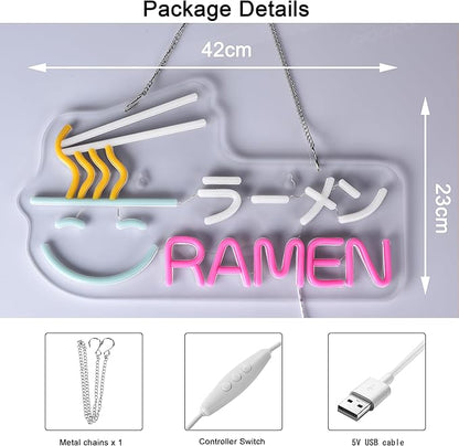 Ramen Neon Sign Japanese Noodles LED Lights for Wall Decor 16.1" x 9.1" USB Powered Light Up Signs for Resturant Ramen Shop Kitchen Dinning Room Noodle Shop Wall Art Decorations