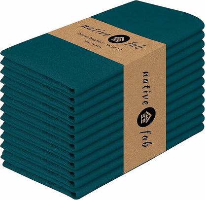 Native Fab Cloth Napkin Set of 12, 100% Cotton, Washable, Reusable Dinner Cloth Napkin 17x17 inches, Table Decor Napkins for Dinner, Events, Teal Green