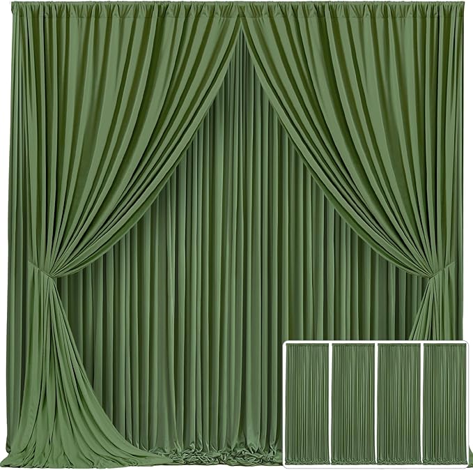 4 Panels Valley Green Backdrop Curtain for Parties Wrinkle Free Dark Green Photo Curtains Backdrop Drapes Fabric Decoration for Baby Shower Birthday Party Photography 20ft(W) x 10ft(H)