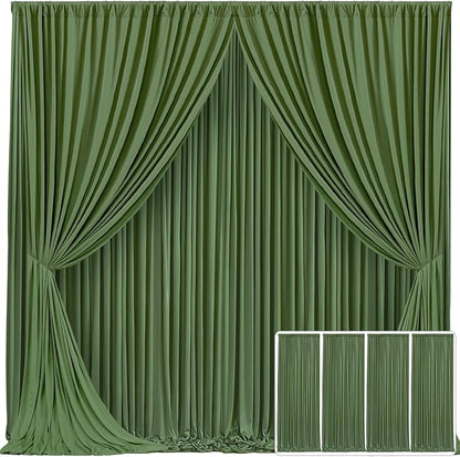 4 Panels Valley Green Backdrop Curtain for Parties Wrinkle Free Dark Green Photo Curtains Backdrop Drapes Fabric Decoration for Baby Shower Birthday Party Photography 20ft(W) x 10ft(H)