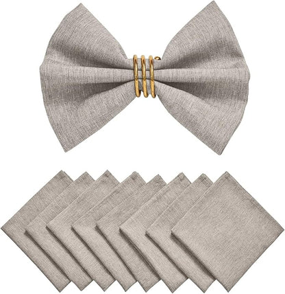 Cloth Napkin Set of 8 Square Washable Reusable Linen Fabric Polyester for Kitchen Dinner Dining Restaurants Wedding Party Banquet Table(Flaxen/17x17 Inch)