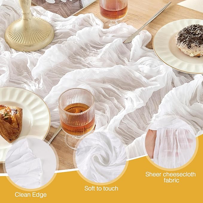 12 Pack Cheesecloth Table Runner 120 Inch Boho Rustic Gauze 10 FT White Cheese Cloths Table Runners Decorations for Spring Summer Birthday Party Baby Shower Wedding Holiday Home Decor