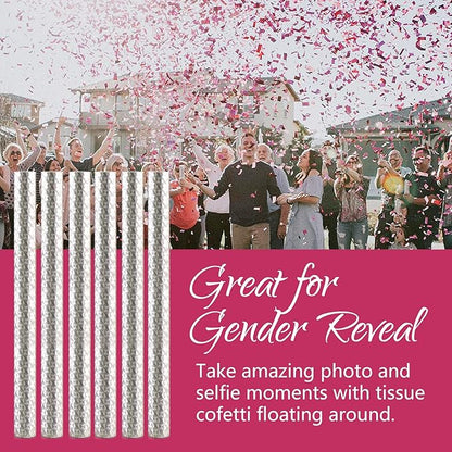 BATTIFE It's a Girl, 6Pack Gender Reveal Confetti Sticks, Tissue Paper Confetti Flick Flutter Wands for Baby Girl Shower, Wedding, Birthday Party Supplies Decoration, Shoot Poppers, 14inch Pink