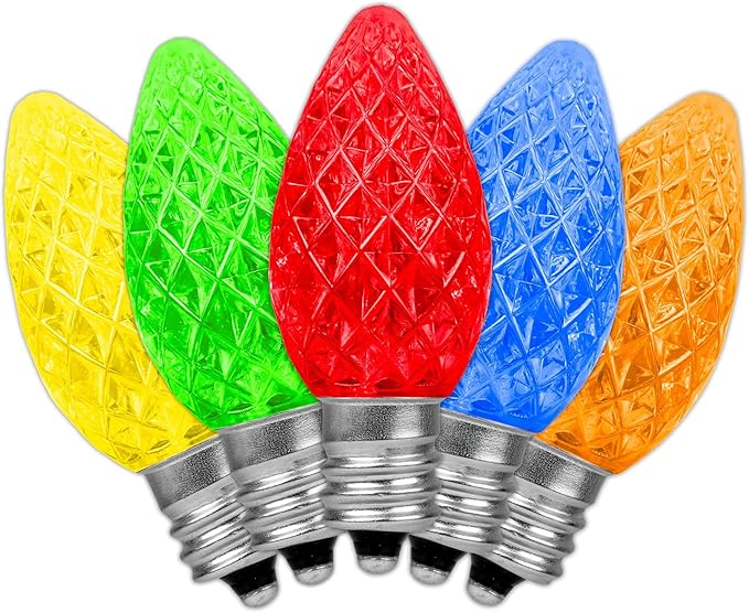 Novelty Lights 20CT Case (500 Bulbs) Faceted Ultra Bright Dimmable Outdoor Christmas LED Replacement Bulbs - Multicolor