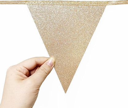 Navy Blue Champagne Gold Dusty Blue Buffalo Plaid Pennant Banner Flag Hanging Glitter Paper Triangle Bunting for Birthday Baby Shower Wedding Bachelor Retirement Nautical Party Decorations Supplies