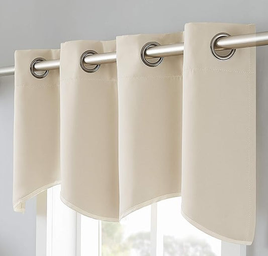 LinenZone 1 Scalloped Valance Curtain Panel - Premium Grommet Blackout Drape - 54 inch Wide x 18 Inches Long - Solid Thermal Insulated Draperies (Nicole Scallop 54 x 18, Ivory)