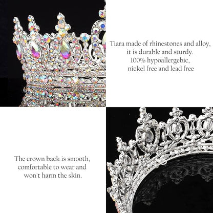 COCIDE Queen Crown for Women Crystal Tiara and Crown for Girl Rhinestones Hair Accessories for Wedding Bride Birthday Party Prom Bridal Bridesmaid (Aurora Borealis + Silver Tiara)