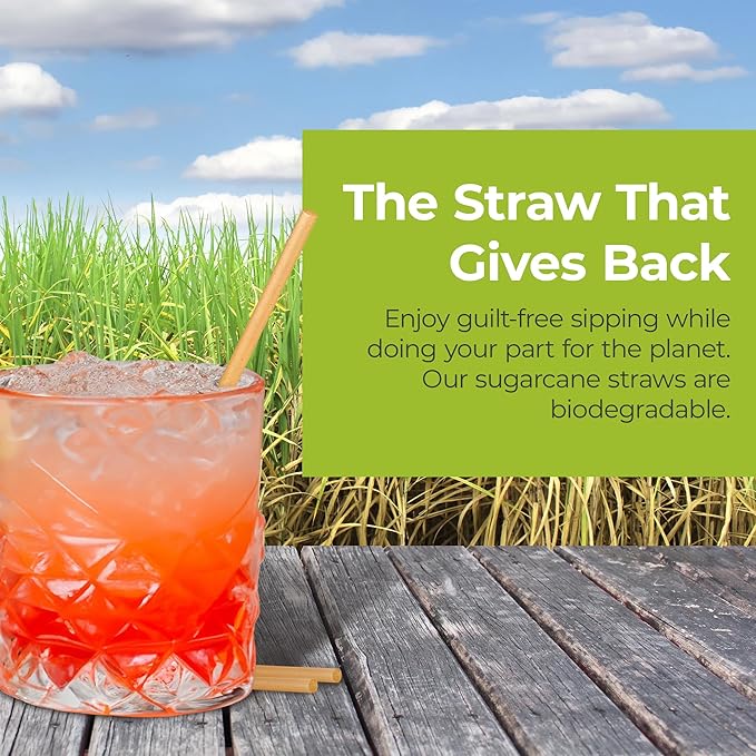 6-inch Sugarcane Straws, 1500 Count Unwrapped Cocktail Straws, Plastic Straw and Paper Straw Alternative, US-Manufactured (Pack of 1, 1500 Count per Pack)