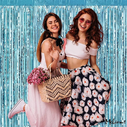 4 Pack Light Blue Fringe Curtain Backdrop, 3.2Ft x 8.2Ft Metallic Tinsel Foil Fringe Streamers Curtains Background for Photo Booth Birthday Wedding Party Thanksgiving Christmas Decorations New