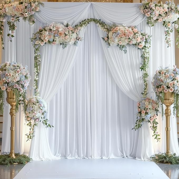 10x10 White Backdrop Curtain for Parties Wedding Wrinkle Free White Photo Curtains Backdrop Drapes Fabric Decoration for Baby Shower 5ft x 10ft,2 Panels