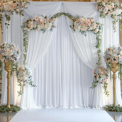 10x10 White Backdrop Curtain for Parties Wedding Wrinkle Free White Photo Curtains Backdrop Drapes Fabric Decoration for Baby Shower 5ft x 10ft,2 Panels