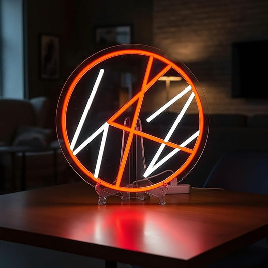 K-Pop Circle Logo Neon Sign, Orange and White Band Wall Light, Music Fan Merch Decor, LED Gift for Fans (12.6"x12.6")