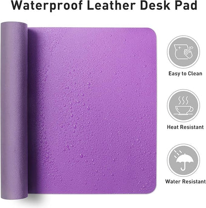 Aothia Faux Leather Desk Mat - Non-Slip PU Leather Desk Blotter, Waterproof Writing Surface, Large Desk Pad for Office & Home (Iris Violet, 55" x 24")