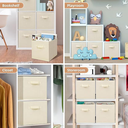 STORAGE MANIAC Storage Cubes, 11 Inch Collapsible Storage Bins with Handles, 6 Pack Fabric Foldable Bins for Organization, Durable Storage Bins for Closet, Shelves, Offices, Toys, Beige