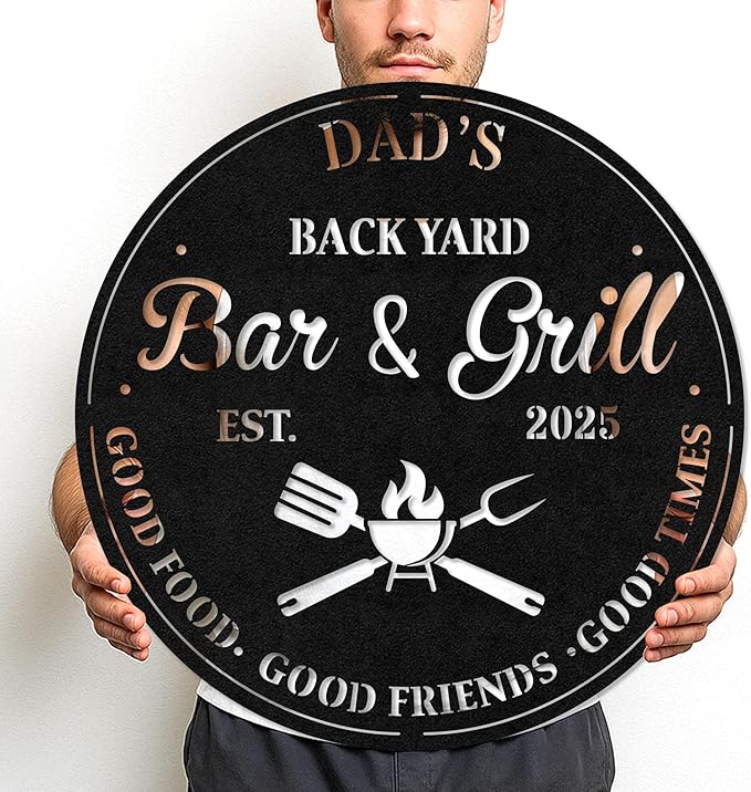 Custom BBQ Barn Metal Sign, Personalized Grill Name Cut Wall Art for Rustic Farm Patio, Outdoor Kitchen Barbecue Gift