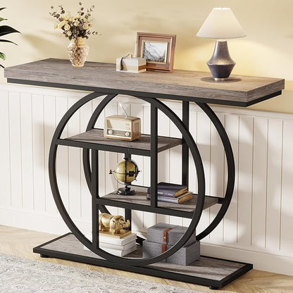 Tribesigns 41.3" Console Table, Industrial 4-Tier Sofa Table Entryway Table with Circle Base, Narrow Wood Accent Tables with Storage Shelves for Living Room, Hallway, Foyer, Gray | Industrial, Sofa Table, Entryway Table, Narrow, Accent Tables, Storage ...