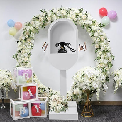 RDYMONKEY Audio Guest Book Stand Telephone Booth for Wedding Outdoor Party Leave a Message Video Decoration Phone Photo Booth Props Box Audio Guestbook Stand White Recording Table