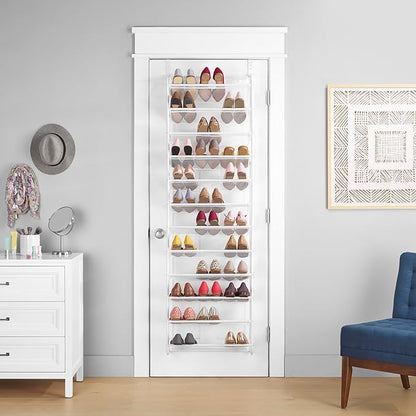 Whitmor 36 Pair Over The Door Shoe Organizer, 12 Tier Hanging Shoe Organizer, Heavy Duty Metal & Mesh Shoe Holder, Hanging Shoe Rack for Closet Organizer & Storage, 69"L x 21.7"W x 7.5"H, White