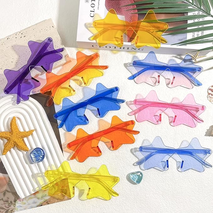 Matcheck 40 Pack Star Shaped Rimless Sunglasses Bulk Transparent Candy Colored Glasses Frameless Party Eyewear for Adults