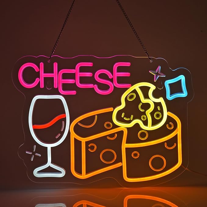 Cheese Neon Sign, Neon Lights Hanging Wall Art Decoration for Store Retail Shop Market Mall Grocery Bakeries Café Celebration Home Decor, USB Powered Ultra Bright Dimmable, 15.75×11.8inches