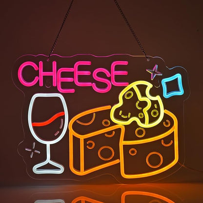 Cheese Neon Sign, Neon Lights Hanging Wall Art Decoration for Store Retail Shop Market Mall Grocery Bakeries Café Celebration Home Decor, USB Powered Ultra Bright Dimmable, 15.75×11.8inches
