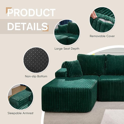 Hobestluk Modular Sectional Sofa Couches L-Shape Couch 3 Seat Modular Sofa Memory Foam Sectional Couches for Living Room, Cloud Couch with Oversized Chaise (108" Left Facing Chaise)