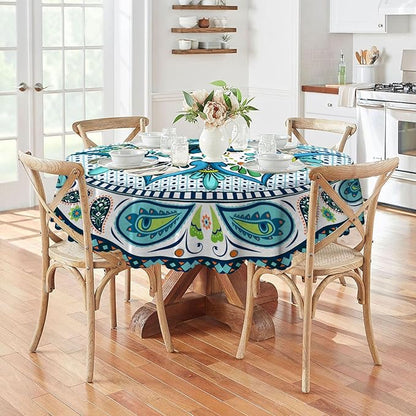 Eikione Round Tablecloth 70 inch Round Boho Tablecloths Polyester Table Cloth for Party Restaurant Banquet Dining Buffet Table Picnic Decorations