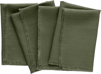 Solino Home Fringe Linen Cloth Napkins Set of 4-100% Pure Linen Desert Green Dinner Napkins 20 x 20 Inch for Fall, Autumn, Christmas, Winter, New Year - Handcrafted and Machine Washable