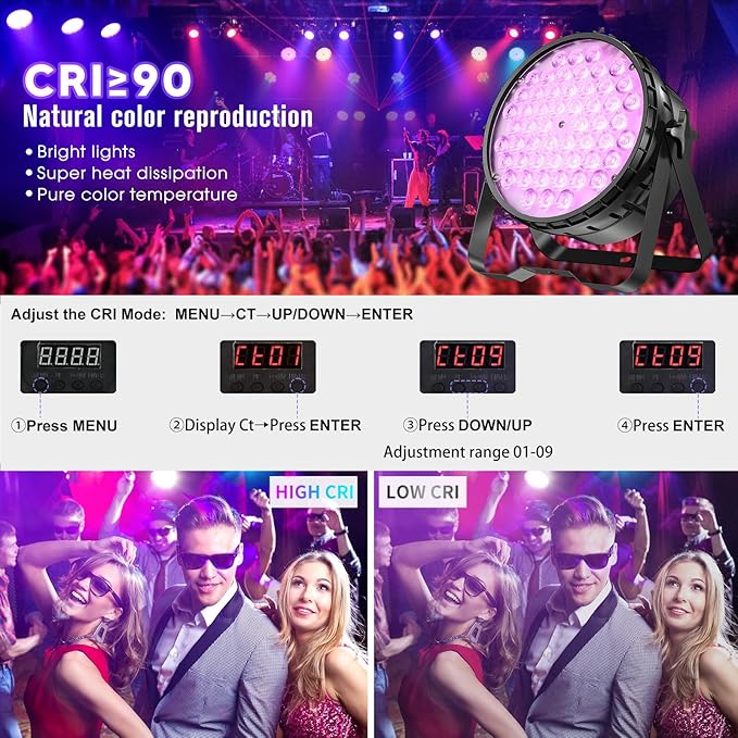 Betopper 54 * 4W High CRI Par Light, CRI/RA>90 RGBW 4 in 1 Ultra-Bright LED Stage Lights,Up to 5500 Lm Party Lighting, Party Disco DJ Lights for Photography Video Wedding Show, 4 Packs