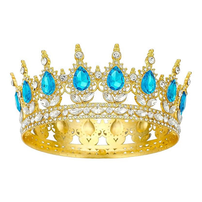 Queen Rhinestone Wedding & Bridal Crowns - Gold & Light Blue Tiaras for Women's Costume Party & Princess Birthday Accessories