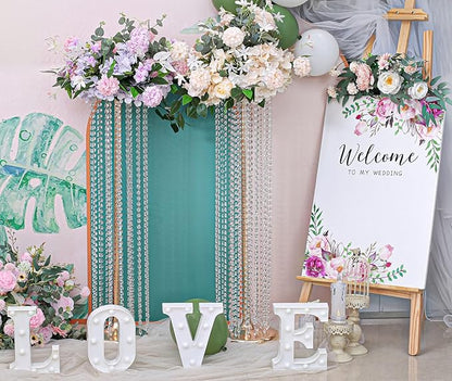 2Pcs 35.43in Tall Metal Wedding Centerpieces with Chandelier Acrylic Crystals Flower Stand, Elegant Wedding Centerpiece Decoration Leads Road Stands for Wedding Party Dinner Event Hotel Home Décor