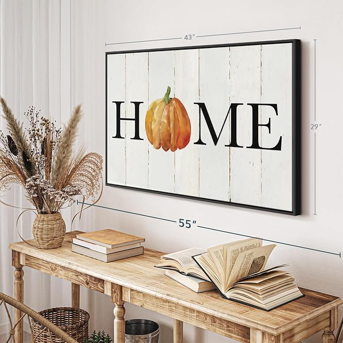 Elephant Stock Home Pumpkin Wall Art - Horizontal Floating Framed Canvas - 1-Piece Living Room Wall Decor - Rural Watercolor Canvas Print - Beige and Black Decor for Wall - by Carol Robinson - 43" X 29"