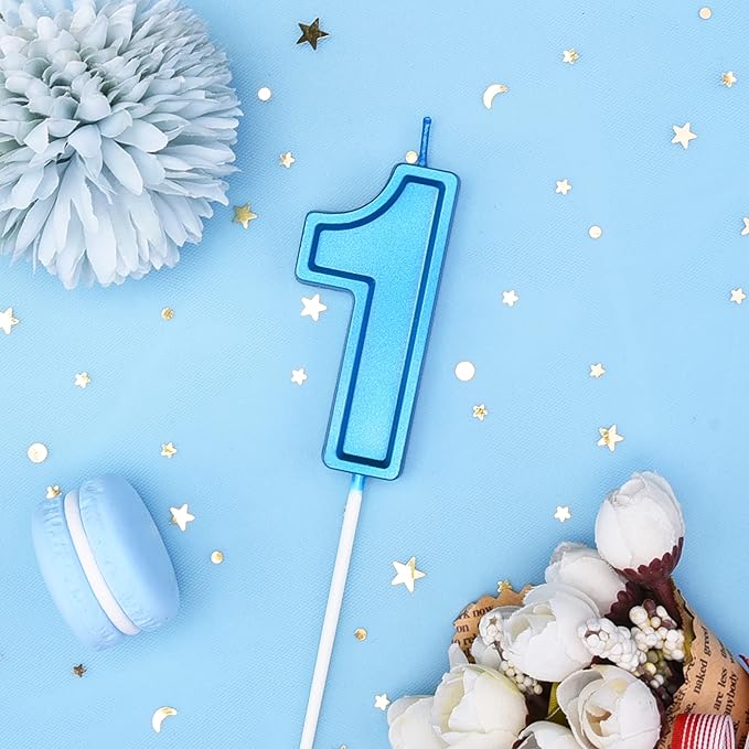 PHD CAKE 2.76 Inch Luxe Blue 1 Number Birthday Candles, Blue Number Candles, Cake Number Candles, Party Celebration