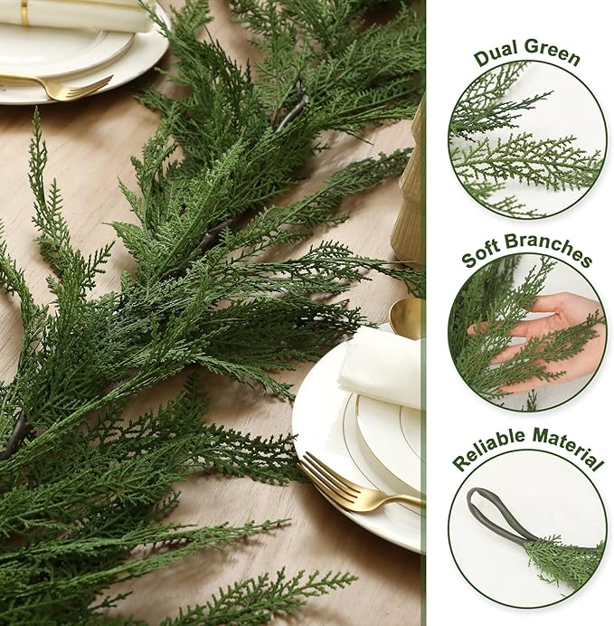 Jutom 1 Pcs 9 ft Christmas Cedar Garland - Artificial Realistic Faux Greenery Cedar Pine Garland for Home Fireplace, Door, Window, Indoor & Outdoor Christmas Party Decoration