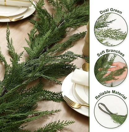 Jutom 1 Pcs 9 ft Christmas Cedar Garland - Artificial Realistic Faux Greenery Cedar Pine Garland for Home Fireplace, Door, Window, Indoor & Outdoor Christmas Party Decoration