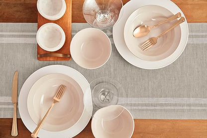 Solino Home Linen Table Runner 90 Inches Long - French Stripe, 100% Pure Linen White and Natural Farmhouse Table Runner 14 x 90 Inch Ideal for Dining, Fall, Autumn