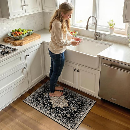 Area Rugs 2'x3' Kitchen Rugs Entry Rug Small Rugs for Entryway Kitchen Bathroom Door Mat Indoor Entrance,Washable Non Slip, Black Brown Neutral Dark Tan