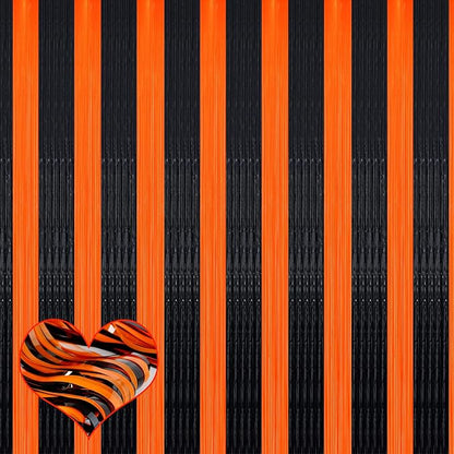 4 Pack Fringe Curtain Backdrop, 3.2Ft x 8.2Ft Black Orange Metallic Tinsel Foil Fringe Streamers Background for Photo Booth Birthday Wedding Baby Shower Carnival Easter Mother’s Day Party Decorations