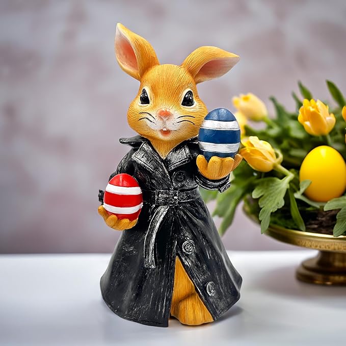 OrnamentallyYou Covert Carrot Collector Funny Bunny Agent Figurine, 7" Dueling Easter Rabbit Garden Statue