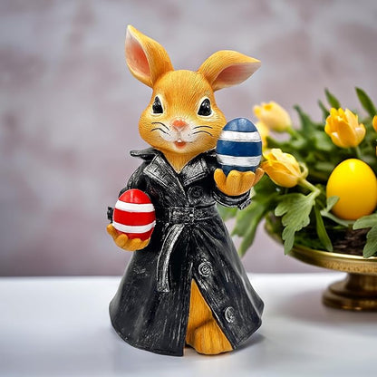 OrnamentallyYou Covert Carrot Collector Funny Bunny Agent Figurine, 7" Dueling Easter Rabbit Garden Statue