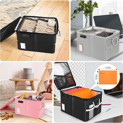 TOMKID 5200°F Fireproof Document Box, Fire Important Document Organizer with Lock, Upgraded Heat Insulated Filing Storage Cabinet Office Organization (5200°F Fireproof Box, Pink)