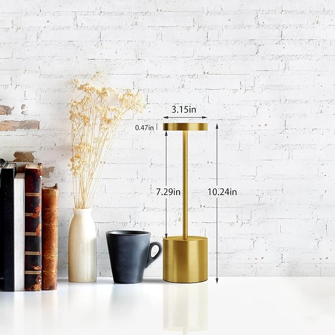 LED Cordless Table Lamps, Portable Rechargeable Battery Operated Lamp, Modern Metal 2 Level Dimmable Indoor and Outdoor Cordless Lamp,Desk Lamp for/Restaurant/Bar/Cafe/Bedroom. (Gold)