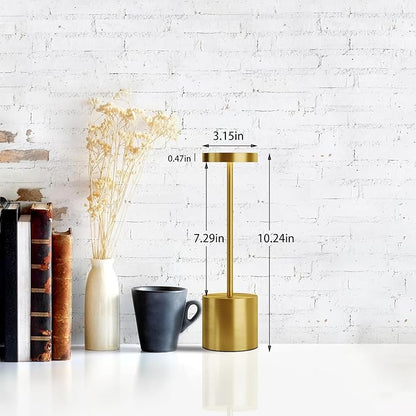 LED Cordless Table Lamps, Portable Rechargeable Battery Operated Lamp, Modern Metal 2 Level Dimmable Indoor and Outdoor Cordless Lamp,Desk Lamp for/Restaurant/Bar/Cafe/Bedroom. (Gold)