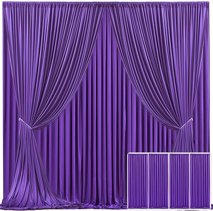 4 Panels Purple Backdrop Curtain for Parties Wedding Wrinkle Free Purple Photo Curtains Backdrop Drapes Fabric Decoration for Birthday Party Photography 20ft(W) x 10ft(H)